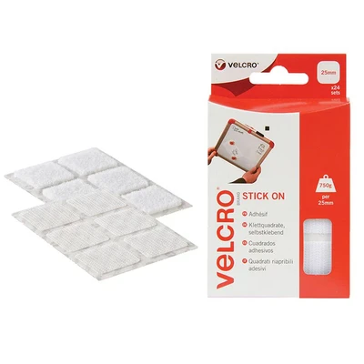 Image of Velcro Stick On Squares 25mm White (Pack of 24) VEL EC60235