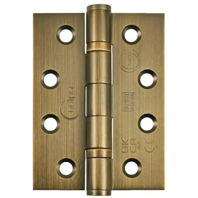 Image of Eclipse Stainless Steel Ball Bearing Door Hinges, 4 Inch 102mm, Grade 13, Fire Rated, One Pair &amp; Screws (Antique Brass)