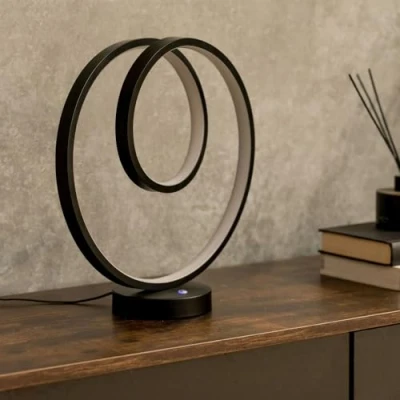 Image of Matt Black Loop Table Lamp Integrated LED Touch Button Bedside Light Living Room Bedroom Lighting