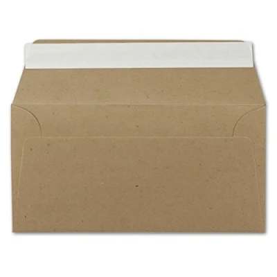 Image of 75 DIN Long Envelopes Kraft Paper Brown 11 x 22 cm 120 g m² Self adhesive Standard for Baptism &amp; Invitations from your Glüxx Agent