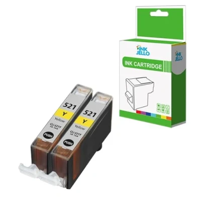 Image of InkJello Ink Cartridge For Printer, Compatible With Canon Pixma iP3600 iP4600 iP4700 MP540 MP550 MP560 MP620 MP630 MP640 MP980 MP990 MX860 MX870 CLI 521 (Yellow, 2 Pack)