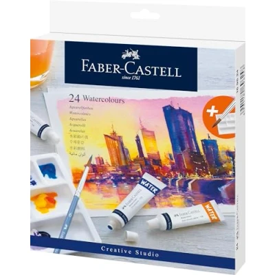 Image of Faber Castell Creative Studio Watercolour Set, With Mixing PaletteMulticoloured, Set Of 24, For Art, Craft, Drawing, Sketching, Home, School, University, Colouring