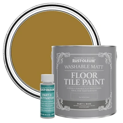 Image of Rust Oleum Yellow Washable Matt Floor Tile Paint Wet Harvest 2.5L