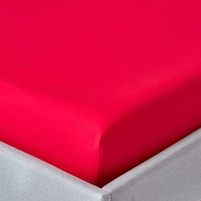 Image of HOMESCAPES Red Deep Fitted Sheet (12) King 200 TC 400 Thread Count Equivalent Pure Egyptian Cotton Bed with Fully Elasticated Skirt