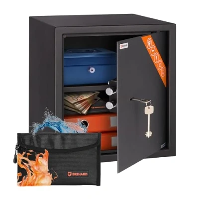 Image of Brihard Business Key Lock Safe 40x38x38cm Security Box with Removable Shelf Secure Storage 50L Heavy Duty Office, Home Security, Double Steel Frame Titanium Grey, Ral 7015