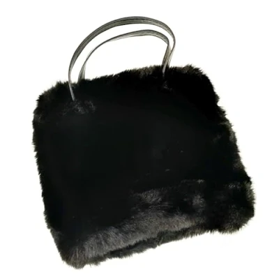 Image of Black Faux Fur Handbag With Shoulder Strap
