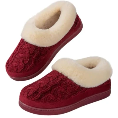 Image of DUNLOP Ladies Slippers Comfortable Ankle Memory Foam Moccasin Boots (Burgundy Knit, UK Footwear Size System, Adult, Women, Numeric, Medium, 7)
