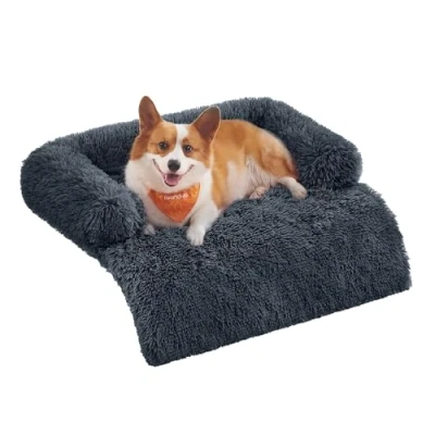 Image of Feandrea FluffyHug Dog Sofa Bed, Cover, Calming L, for Medium Dogs, 95 x 85 16 cm, Dark Grey PGW222G02