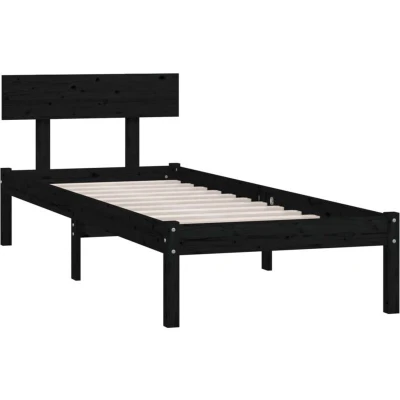 Image of vidaXL Bed Frame without Mattress Black Solid Wood Small Single