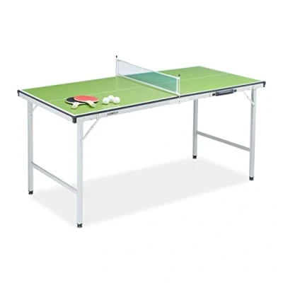 Image of Relaxdays Folding Ping Pong Table With Net, 2 Bats, 3 Balls, hwd: 70 x 150 cm, Indoors Use, Tennis Set, Green