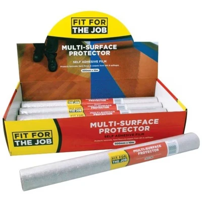 Image of Fit for The Job 10m x 500mm Multi Surface Protector Waterproof Self Adhesive Film Temporary Protection of Carpets, Wood &amp; Tiled Floors Against Dirt, Paint Spills, Puncture Resistant, No Residue