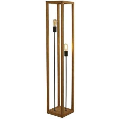 Image of Square Woven Bamboo Wood 2 Light Floor Lamp