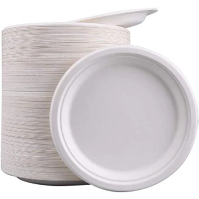 Image of PACK OF 50 9&quot; STRONG DISPOSABLE PLATES for LUNCH &amp; Dinner Party Plates, Biodegradable Ecofriendly USED HOT COLD Foods, Ideal Birthday Party, Christmas