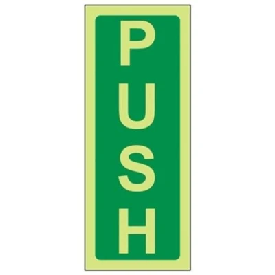 Image of V Safety Glow in the Dark Push Sign 60 mm x 150 Rigid Plastic