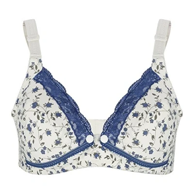 Image of Floral Lace Bra Maternity Nursing Cotton Front Open Breastfeeding Pregnant Women Clothing(36/80 Blue) Blau