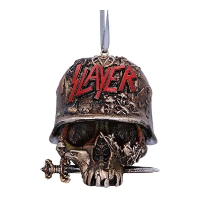 Image of Nemesis Now Slayer Skull Hanging Ornament 8cm, Bronze, Resin, Officially Licensed Merchandise, Helmet Design, Cast in Painstakingly Hand Painted