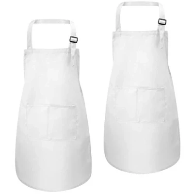 Image of 2 Pack Kids Apron with Pockets, Adjustable Boys Girls Chef Aprons, Childrens Kitchen Cooking Artist Toddler Garden Bib Aprons for Crafting Painting Baking BBQ (M 7 13 Age) (White)