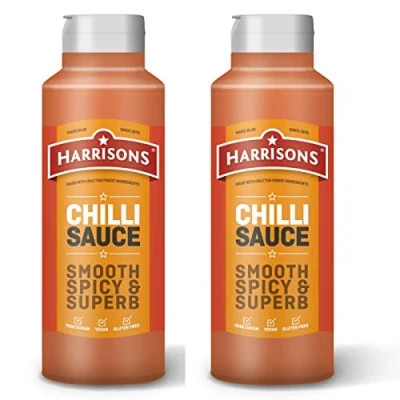 Image of Harrison Chilli Sauce Pack of 2 Bottles 1 Liter Each Vegan Friendly, Gluten Free with No Soya, Dairy and Artificial Color or Flavor Made in UK