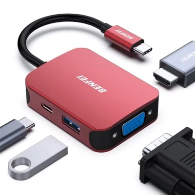 Image of BENFEI USB C HUB 4in1, Type to HDMI VGA Adapter, Power Delivery, Compatible for iPhone 15 series, MacBook Pro 2023/2022/2021/2020,Surface Book 2, Dell XPS 13/15, Pixelbook