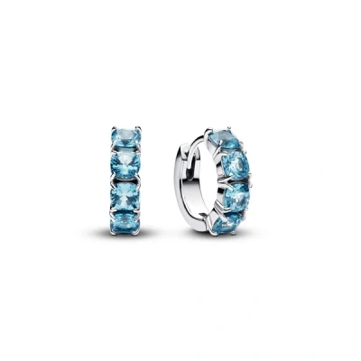 Image of Pandora Silver Blue Crystal Hoop Earrings