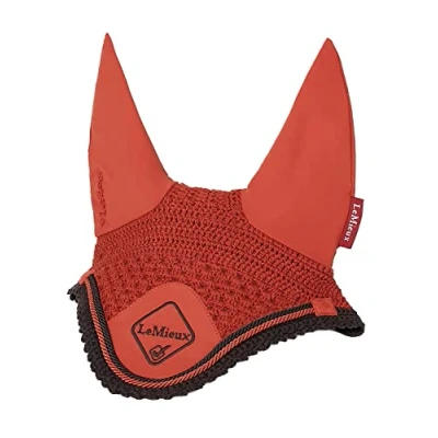 Image of LeMieux Classic Fly Hood in Sienna with Soft Lycra Ears Close Knit Crochet Comfortable Fit Equestrian Mask Sport Horse Wear Large