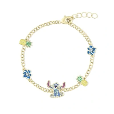 Image of Disney Girls Stitch Pineapple &amp; Flower Gold Plated Bracelet