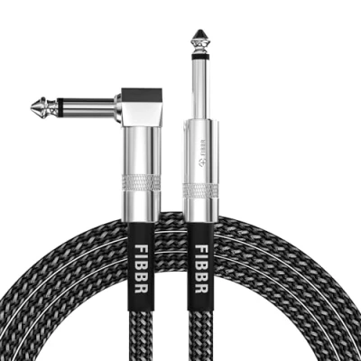 Image of FIBBR Guitar Cable 3M/10FT, Right Angle Electric Instrument 1/4 Inch Straight to AMP Cord for Bass Guitar, Mandolin, Pro Audio