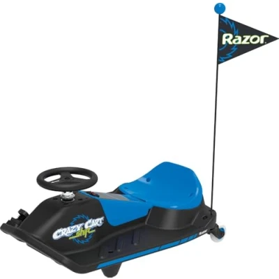 Image of Razor Crazy Cart Shift Electric Go Kart for Kids 6+ with 360 Auto Drift Steering, 8 mph Max Speed, Low Speed Setting &amp; 40 Minute Ride Time, 5 Mile Range, On 12V 5Ah Battery Black Blue