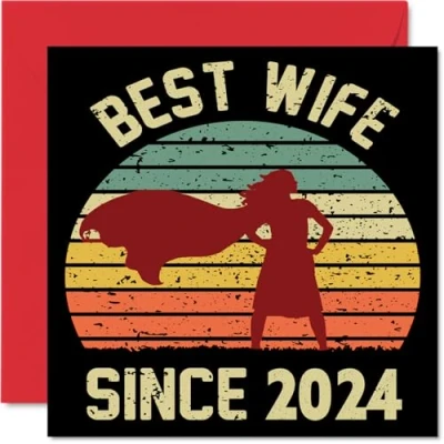 Image of 1st Anniversary Card for Wife from Husband Best Since 2024 I Love You Gifts, Happy Wedding Cards Partner, 145mm x Greeting Anniversaries