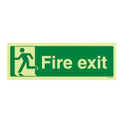Image of V Safety Glow In The Dark Final Fire Exit Man Left Sign 300mm x 100mm Self Adhesive Vinyl
