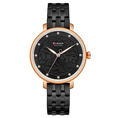 Image of CURREN Women Watches Pink Leather Wristwatch with Rhinestone Ladies Clock Fashion Quartz Watch Relogio Feminino (Rose Gold Black)