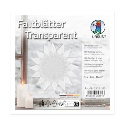 Image of Ursus 2506100 Folding Sheets Made of White Tracing Paper, Approx. 14 x cm, 42 g/m², 100 Sheets, for Transparent Shimmering Figures, Coloured