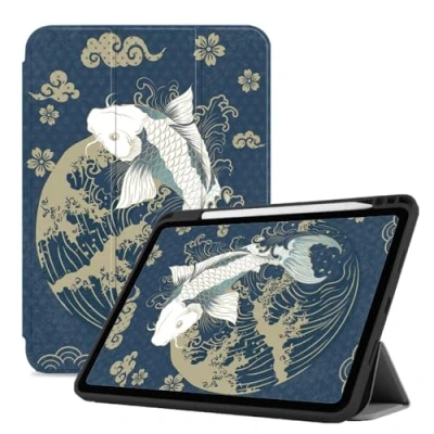 Image of Case Compatible With Ipad Pro 12.9 Inch (2022/2021/2020, 6Th/5Th/4Th Generation) Trifold Stand Tpu Back Pencil Holder, Auto Wake/Sleep Japanese Style Koi