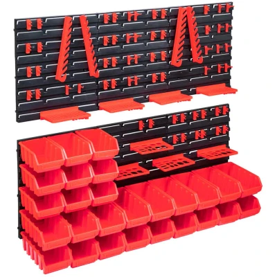 Image of vidaXL 103 Piece Storage Bin Kit with Wall Panels Red and Black