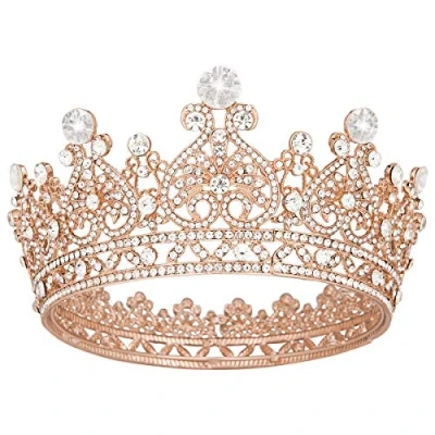 Image of Vofler Rose Gold Crown Tiara for Women Queen Crystal Rhinestone Hair Jewelry Decor Lady Girls Bridal Bride Princess Quinceanera Birthday Wedding Pageant Prom Homecoming Halloween Costume Party
