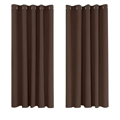 Image of Deconovo Curtains Mocha Super Soft Thermal Insulated Eyelet Blackout Bedroom 66 x 54 Inch Drop Dark 2 Panels