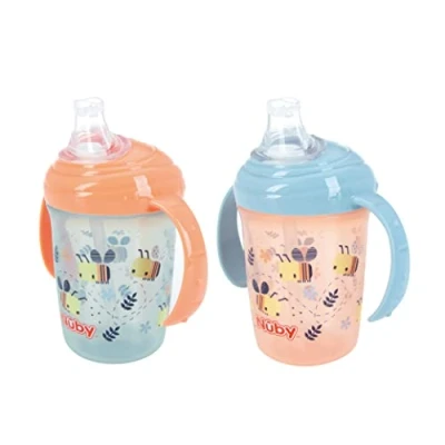 Image of Nuby Polypropylene (PP) Grip N Sip Water Bottle No Spill Sippy Cup 240ml / 8oz Twin Handle Dishwasher and Microwave Safe Suitable Beaker for 4 Months Plus (Bees, Pack of 2) 048526890408