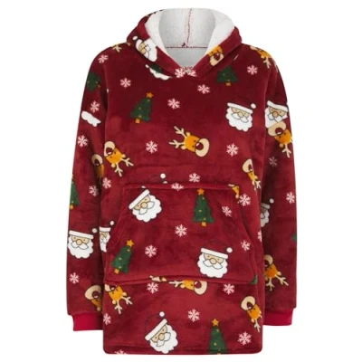 Image of Tokyo Laundry Unisex Kid&#039;s &#039;Christmas Stickers&#039; Oversized Xmas Fleece Lined Blanket Hoodie