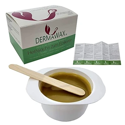 Image of Dermawax 300 grams Jar of Hot Depilatory Film Wax Heating in the Microwave Oven with Spatula Stripless Waxing For Full Body Hair Removel Home or Professional Use all type Skin Kit