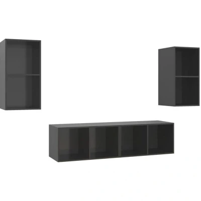Image of vidaXL Wall mounted TV Cabinets 4 pcs High Gloss Grey Engineered Wood