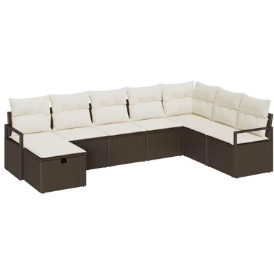 Image of vidaXL 8 Piece Garden Sofa Set with Cushions Brown Poly Rattan