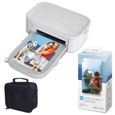 Image of HP Sprocket Studio Plus 4x6 Instant Photo Printer Bundle: Printer, Case and Paper