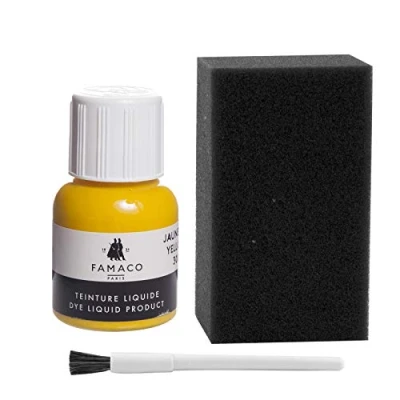 Image of Dye Design Paint for Leather and Faux Shoes, Trainers, with Sponge Brush, Famaco Liquid, 36 Colours Yellow