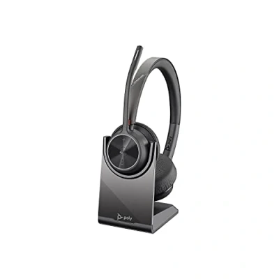 Image of Poly Voyager 4320 UC Wireless Headset + Charge Stand (Plantronics) Headphones w/ Mic Connect to PC/Mac via USB A Bluetooth Adapter, Cell Phone Works Teams (Certified), Zoom&amp;More