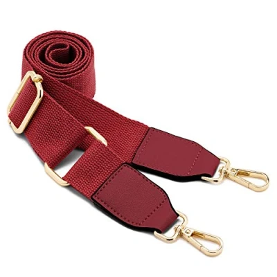 Image of Women Wide Shoulder Bags Strap,Adjustable Replacement Belt Bag Strap with Leather Gold Hooks Canvas Purse Straps Messenger Changeable Long For Crossbody Handbag(Leather Wine Red)