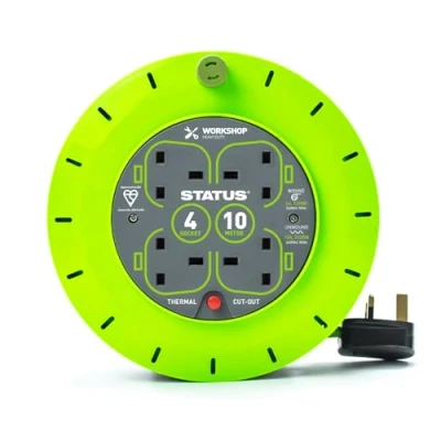 Image of STATUS 4 Socket Cable Reel 10m Green Extension Lead 13A Heavy Duty Outdoor S13A4SKT10MCR6