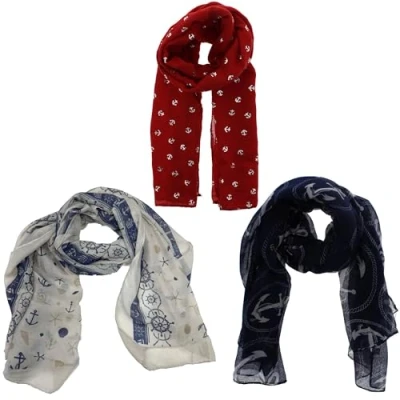 Image of Zac&#039;s Alter Ego Set of 3 Ladies Lightweight Assorted Colour Anchor Print Scarves