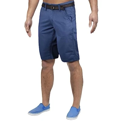 Image of True Face Men Shorts Stretchable Chino Cotton Slim Fit Zip Fly Summer Half Pants with Belt Casual Knee Length Bottoms Pockets Denim Blue 36