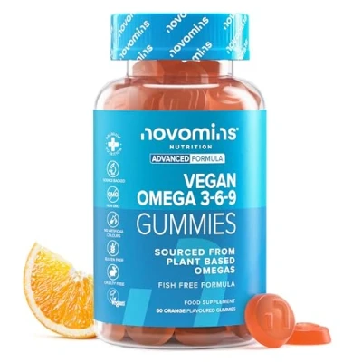 Image of Omega 3 Gummies Vegan 1 Month Supply Supports Heart, Brain &amp; Eye Health Vegetarian Chewable 6 9 Sustainable Plant Based Alternative to Fish Oil Made by Novomins