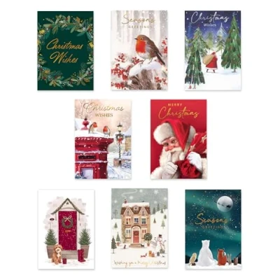 Image of Christmas Card Pack of 40 Traditional Multipack Box 8 Festive Design Xmas Cards With Envelopes